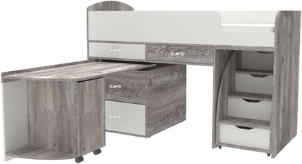 Кровать-чердак КарИВи Малыш 6 Бетон Белый