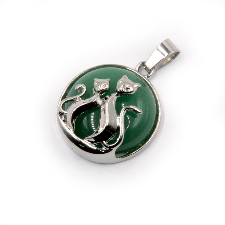 Подвеска-кулон Нефрит в метал.оправе с парой кошек цвет серебристый 2,5 см