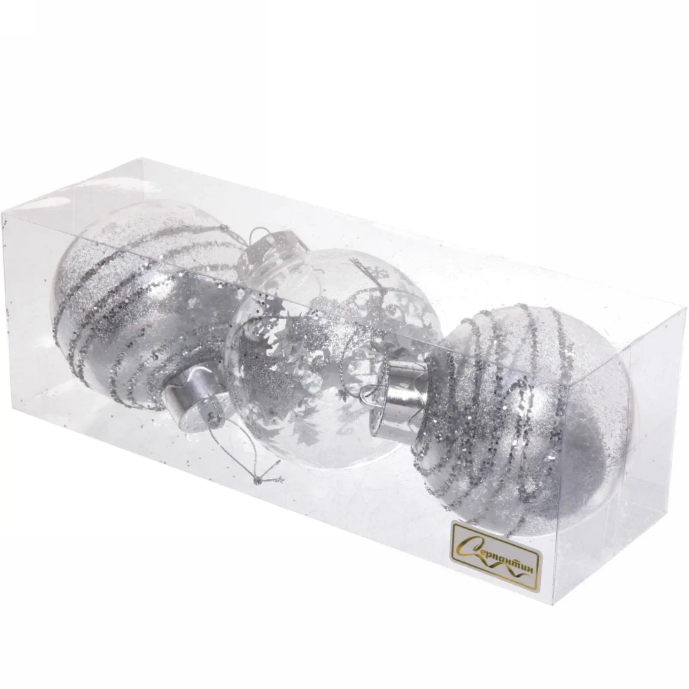Новогодние шары 8 см (набор 3 шт) «Dream», Серебро