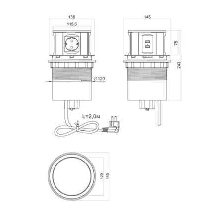 Блок розеток выдвижной вертикальный POP UP LIFT-U