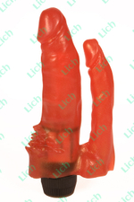 Двойной красный гелевый вибромассажер, 12 см.