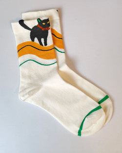 Носки р.35-40 "Ушки, Хвостики" Черный Кот с Желтой полосой