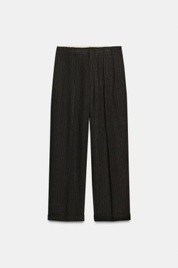 ZARA БРЮКИ В ЕЛОЧКУ С ЗАЩИПАМИ — ZW COLLECTION, КОРИЧНЕВЫЙ МЕЛАНЖ