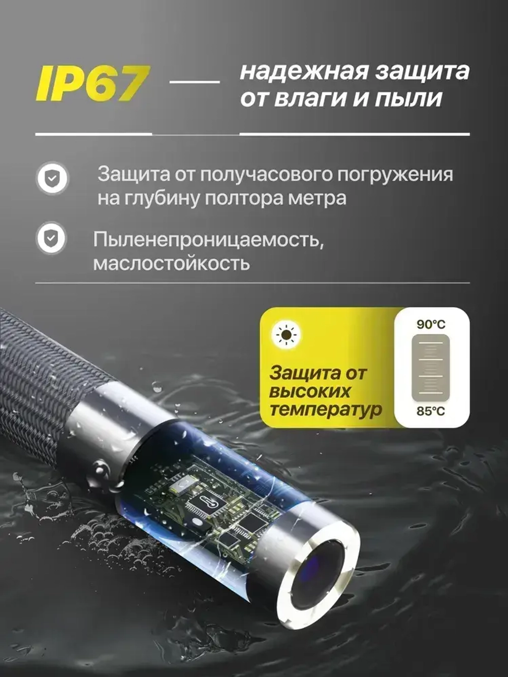 Эндоскоп автомобильный для смартфона с подсветкой Type C 360 iPhone Android ios поворотный