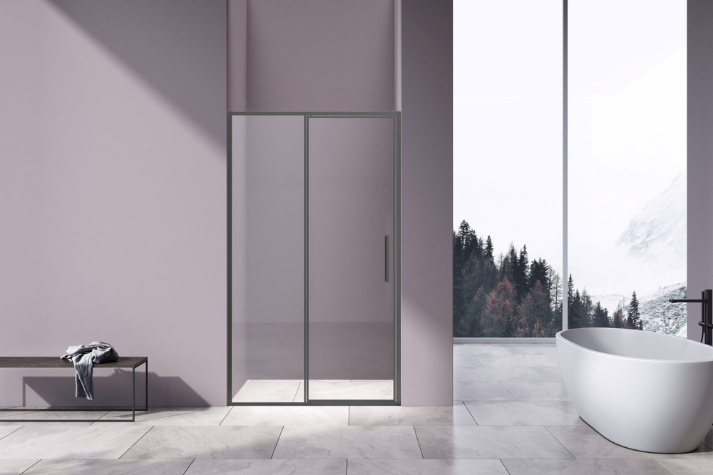 Душевая дверь Slim 8mm VDP-4SL120CLGM, вороненая сталь, стекло прозрачное