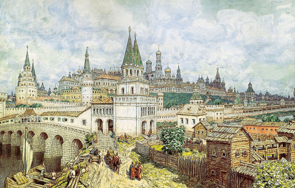 "Расцвет Кремля. Всехсвятский мост и Кремль в конце XVII в.", Васнецов А. М., картина для интерьера (репродукция)
