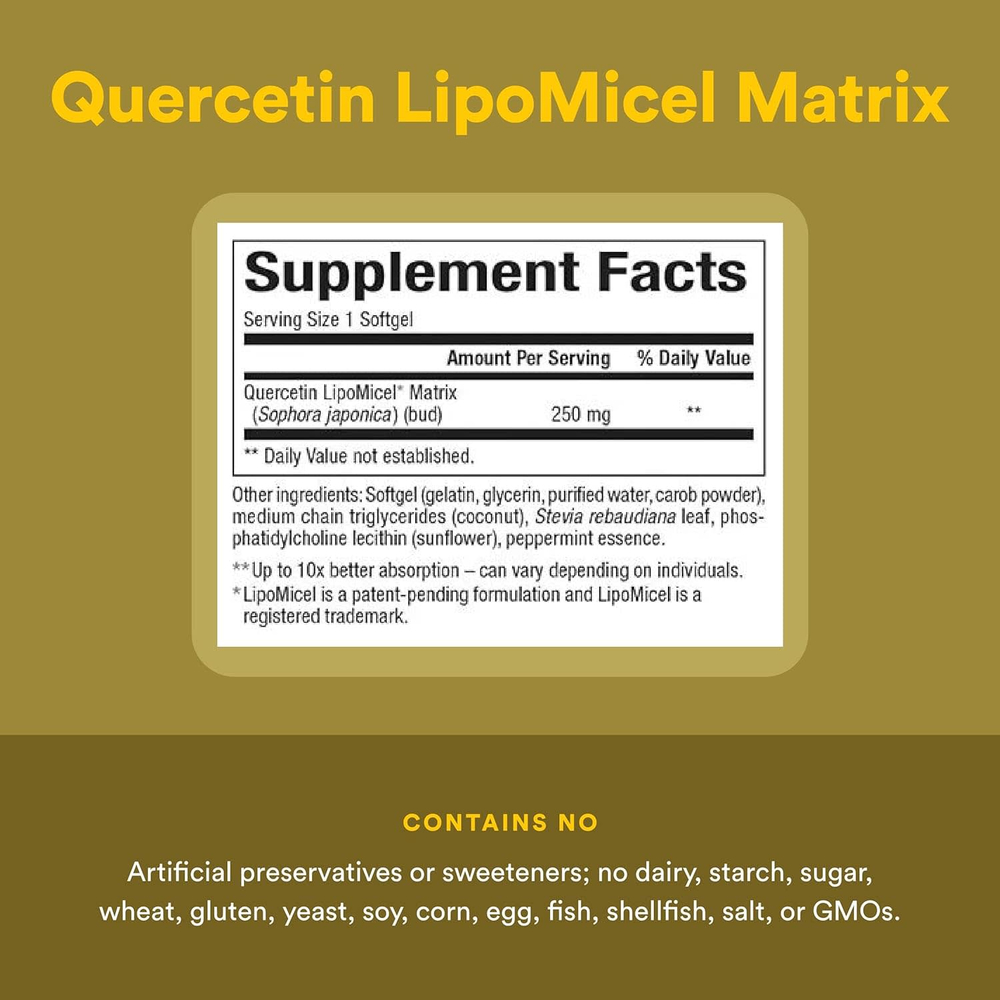 Natural Factors, Quercetin LipoMicel Matrix, 250 мг, 30 мягких таблеток