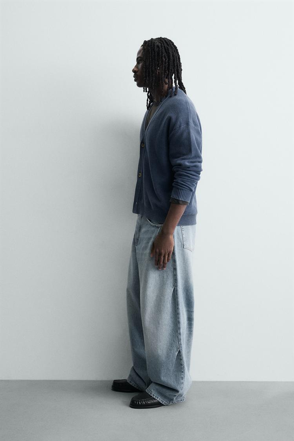 ZARA КАРДИГАН RELAXED FIT С ЭФФЕКТОМ ПОТЕРТОСТИ, СИНИЙ