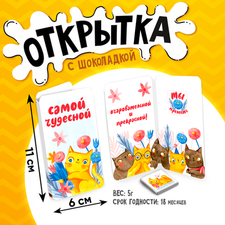 Открытка, САМОЙ ЧУДЕСНОЙ, молочный шоколад, 5 г.