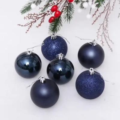 Новогодние шары 6 см (набор 6 шт) «Микс фактур», Синий (пакет)