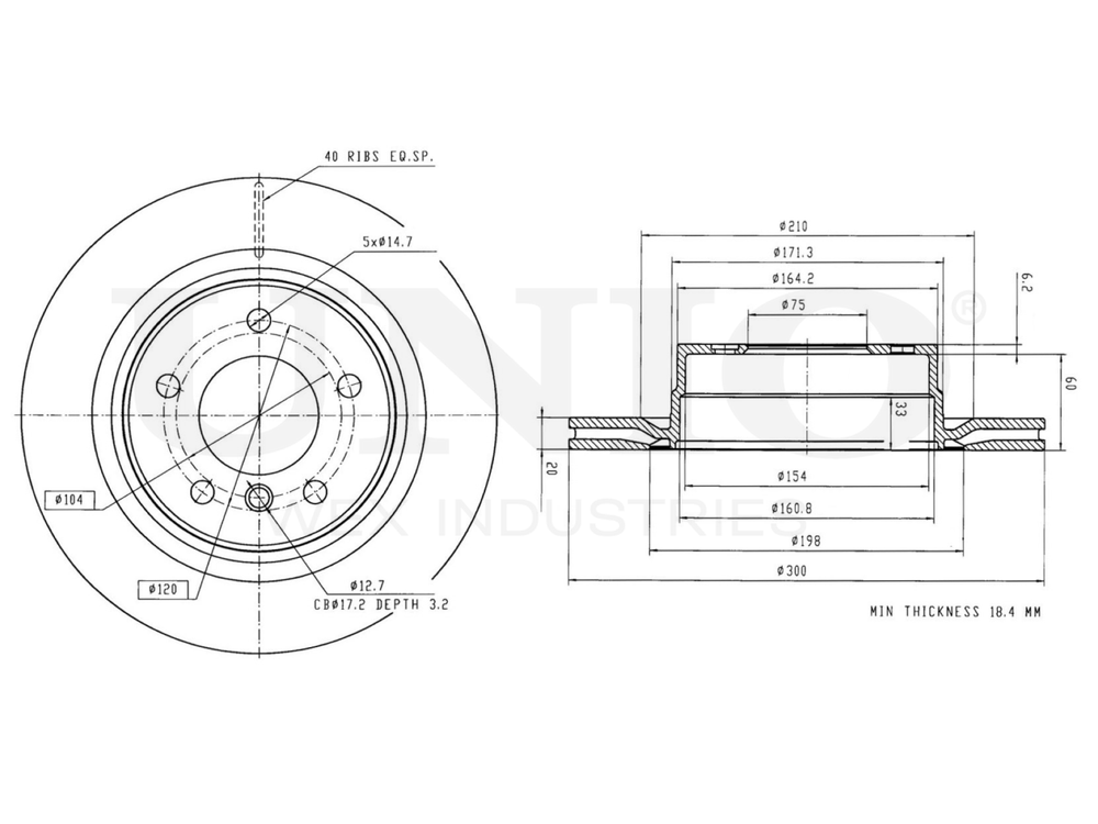 Диск тормозной задний UNIO BRD-20204