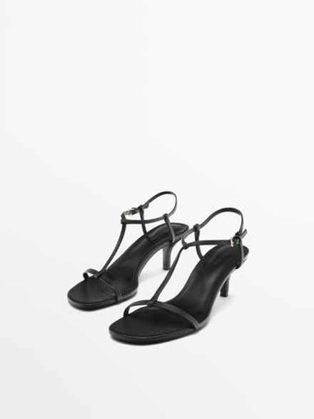 Massimo Dutti Босоножки на среднем каблуке с ремешками, черный