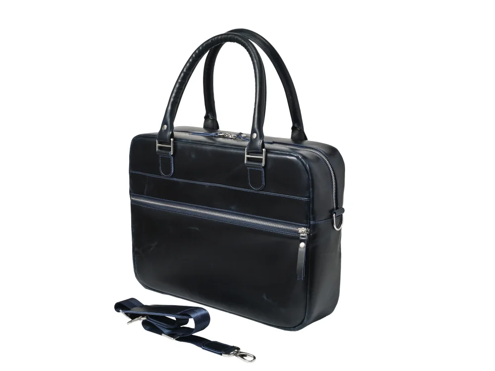 Деловая сумка из натуральной кожи "Alverio Dark Blue"
