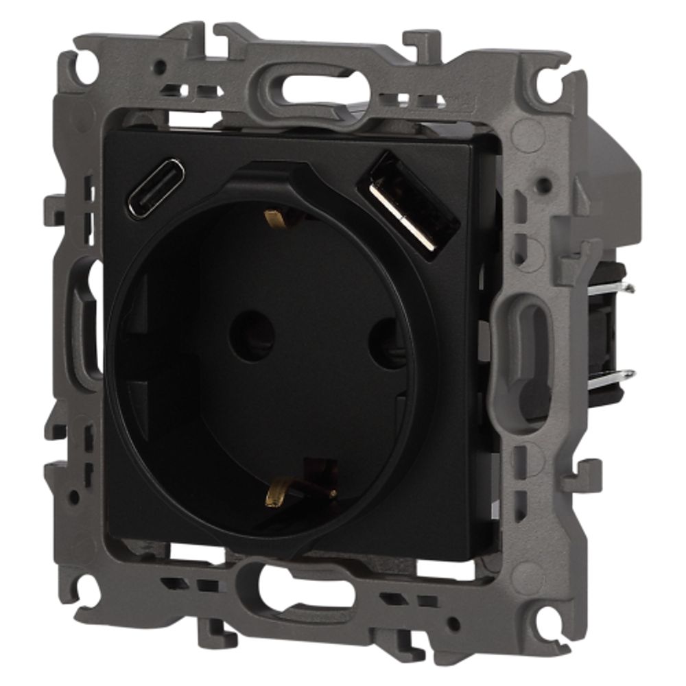 Розетка ЭРА Серия 12 12-4108-05 2P+E 16A-250В со шторками с USB type-A+C 5В-3А антрацит