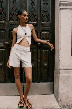 ZARA ДЖИНСОВЫЕ ШОРТЫ-БЕРМУДЫ Z1975 MOM FIT, ЭКРЮ