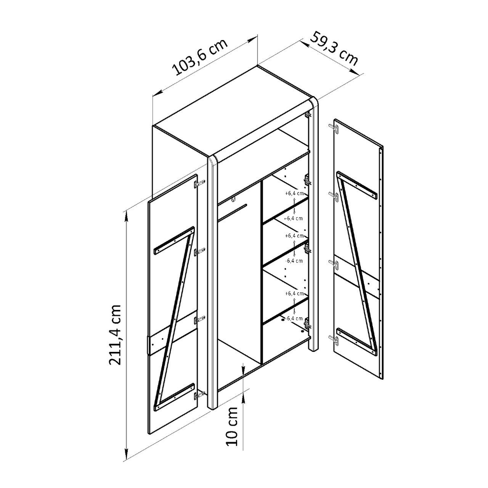 Шкаф 104х59х211, Мадейра, распашной для одежды, деревянный, в прихожую, гостиную, спальню ассив сосны, с полками и штангой, Dipriz