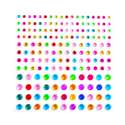 Стразы (бусины) самоклеющиеся наклейки разноцветные для лица, тела, творчества 5,3,2 мм 1,6см 172 шт