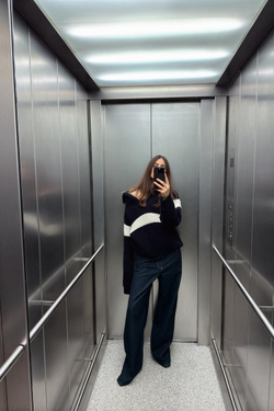 ZARA СВИТЕР В ПОЛОСКУ, ТЕМНО-СИНИЙ/ЭКРЮ