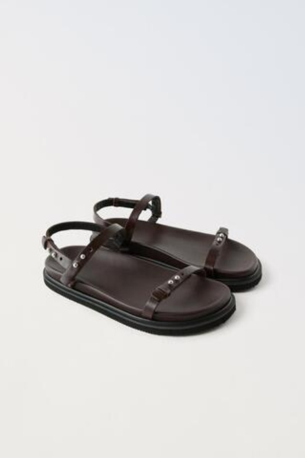 ZARA КОЖАНЫЕ САНДАЛИИ, КОРИЧНЕВЫЙ