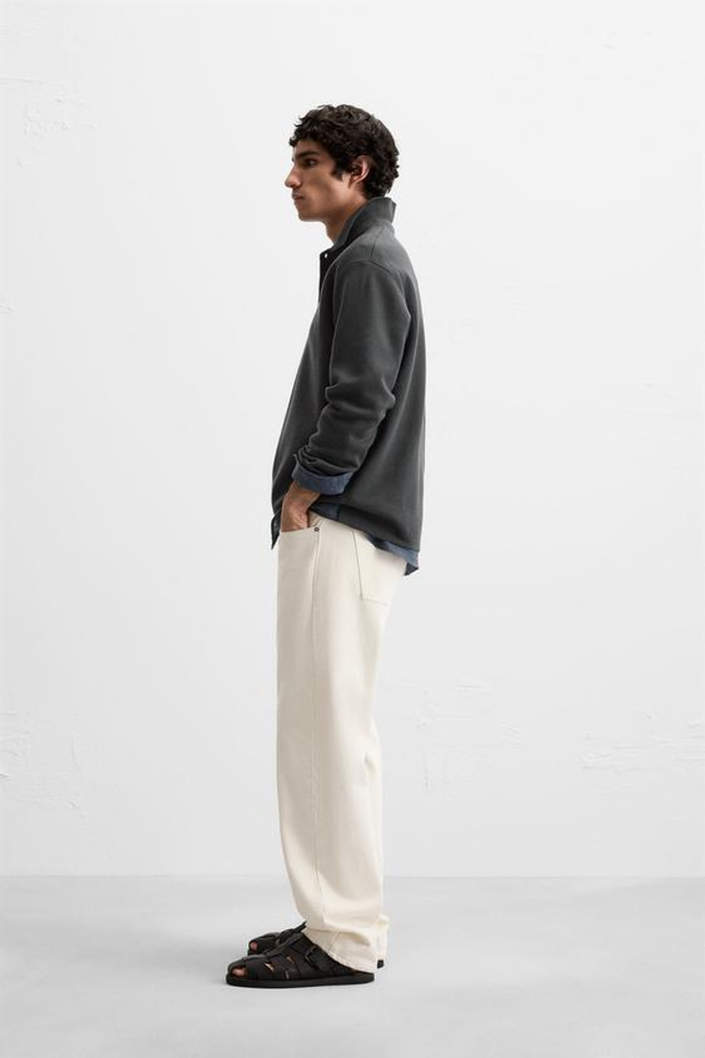 ZARA ПОЛО ИЗ СМЕСОВОЙ ВИСКОЗЫ, АНТРАЦИТОВО-СЕРЫЙ