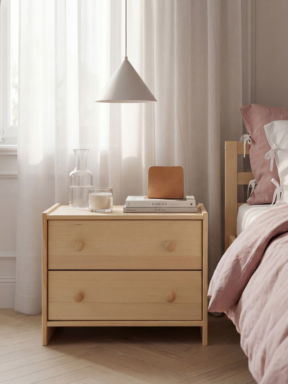 Прикроватная тумба Раст из сосны с 2 ящиками, 52х30х40 см, в скандинавском стиле, натуральная отделк