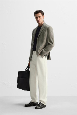 ZARA БЛЕЙЗЕР ИЗ ХЛОПКА И ШЕРСТИ В ЕЛОЧКУ, ЗЕМЛЯНОЙ