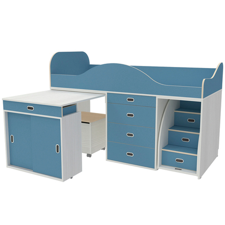 Кровать-чердак КарИВи Малыш Люкс Белое Дерево Светло-синий, голубой