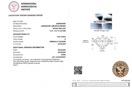Лабораторно-выращенный бриллиант Кр-57 5.18-5.21 мм D/IF 0.54 ct