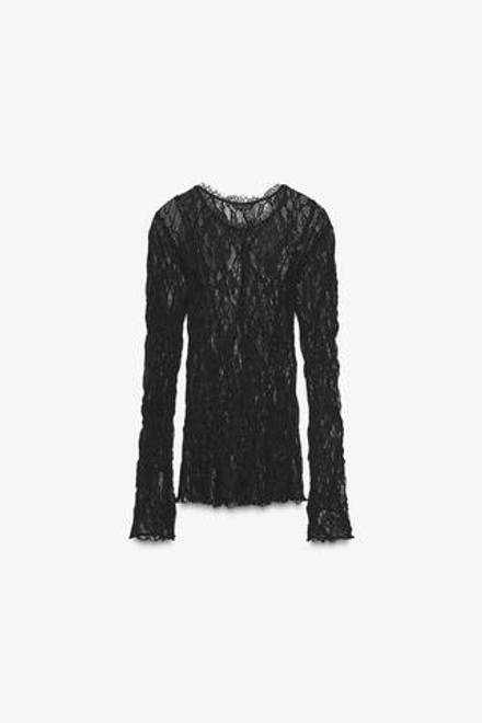 ZARA КРУЖЕВНОЙ ТОП, ЧЕРНЫЙ