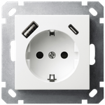 Розетка SCHUKO© с USB A+C с защитными шторками 16A 250V~ 2P+T USB 25W, цвет белый глянцевый