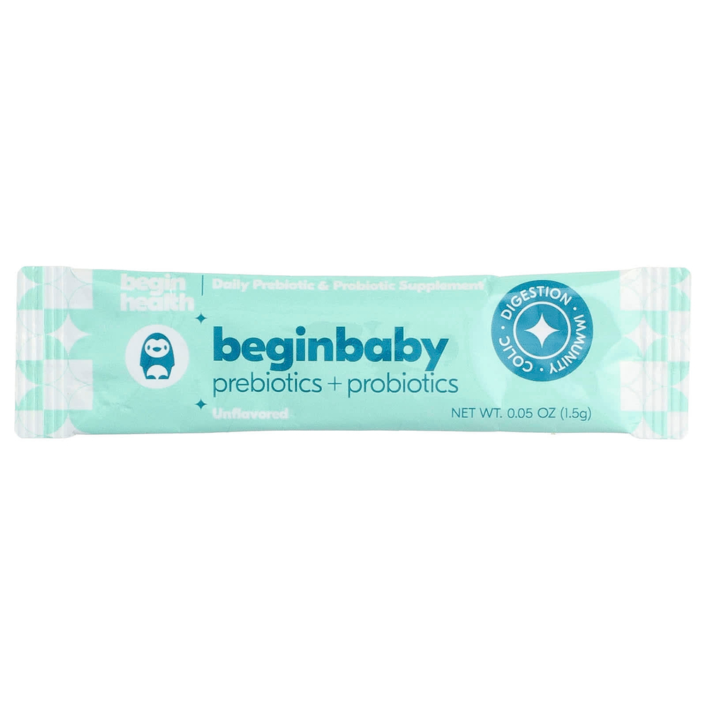 Begin Health, Beginbaby™, пребиотики и пробиотики, для детей от 0 до 12 месяцев, без добавок, 28 пакетиков по 1,5 г (0,05 унции)
