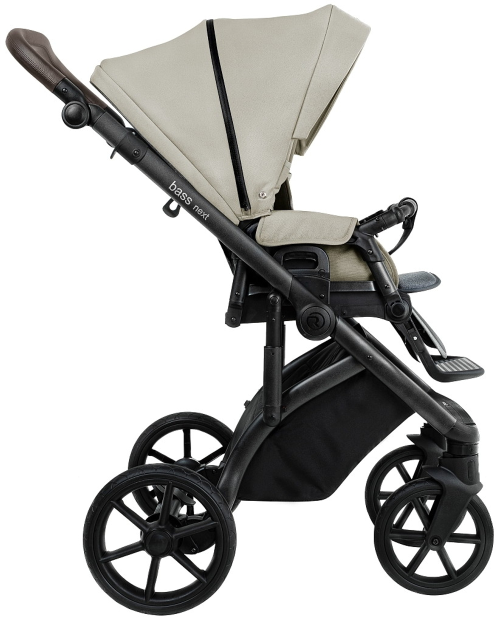 Детская коляска Roan Bass Next 2.0 3 в 1 с автокреслом Pituso Santiso Pro Black BSN/45/2 Marzipan/Black/руч.Cappuccino(2 места)