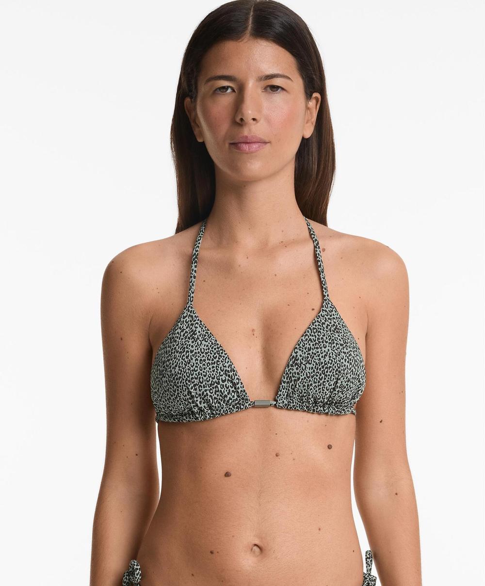 OYSHO Топ бикини с треугольными чашками и принтом, светлый хаки