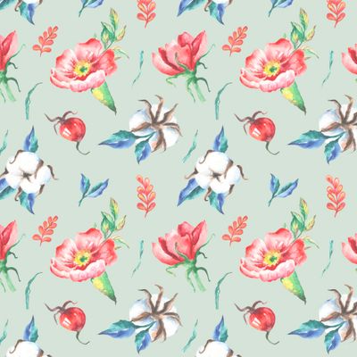 Хлопок и цветы шиповника на салатовом