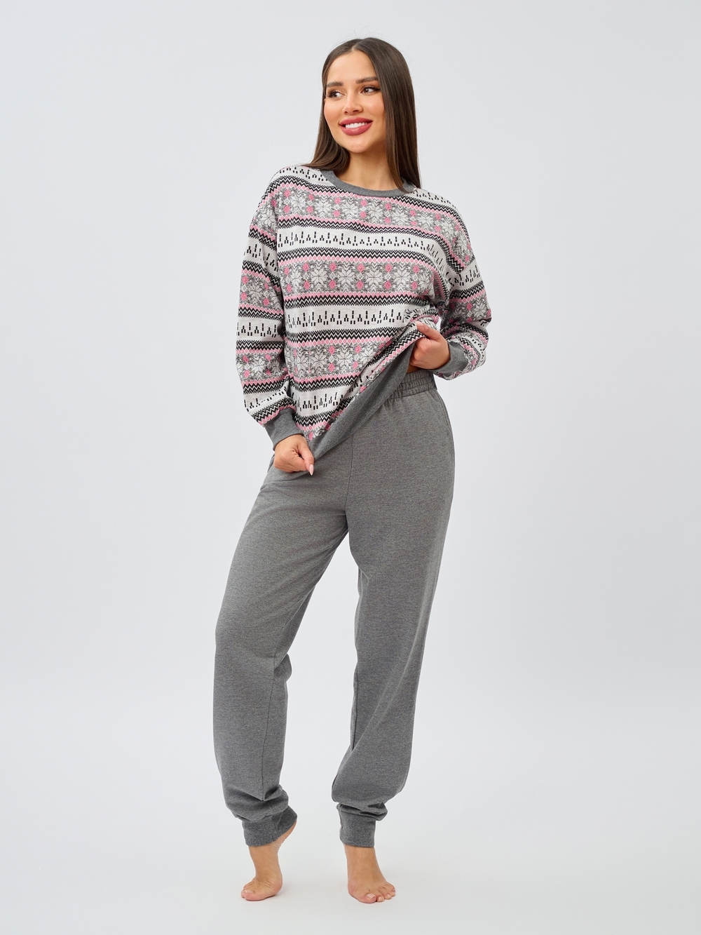 Костюм с брюками КБ-90М/серорозовая-норвежка