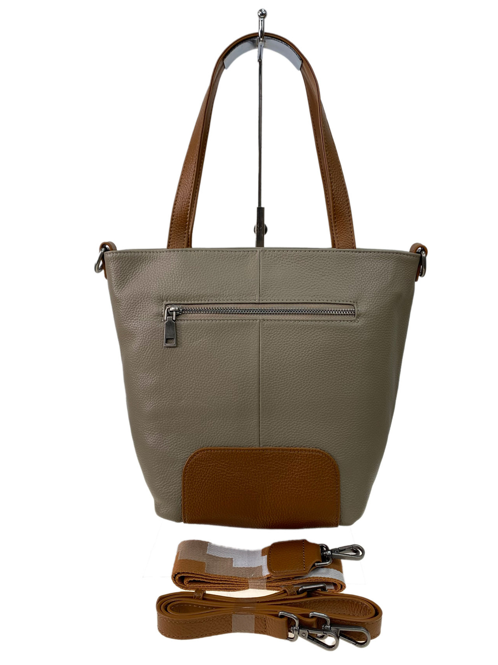 Женская сумка из натуральной кожи, цвет серо-бежевый