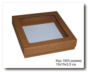 Коробка с окном код 1563 размер 15х15х3.5 см крафт картон