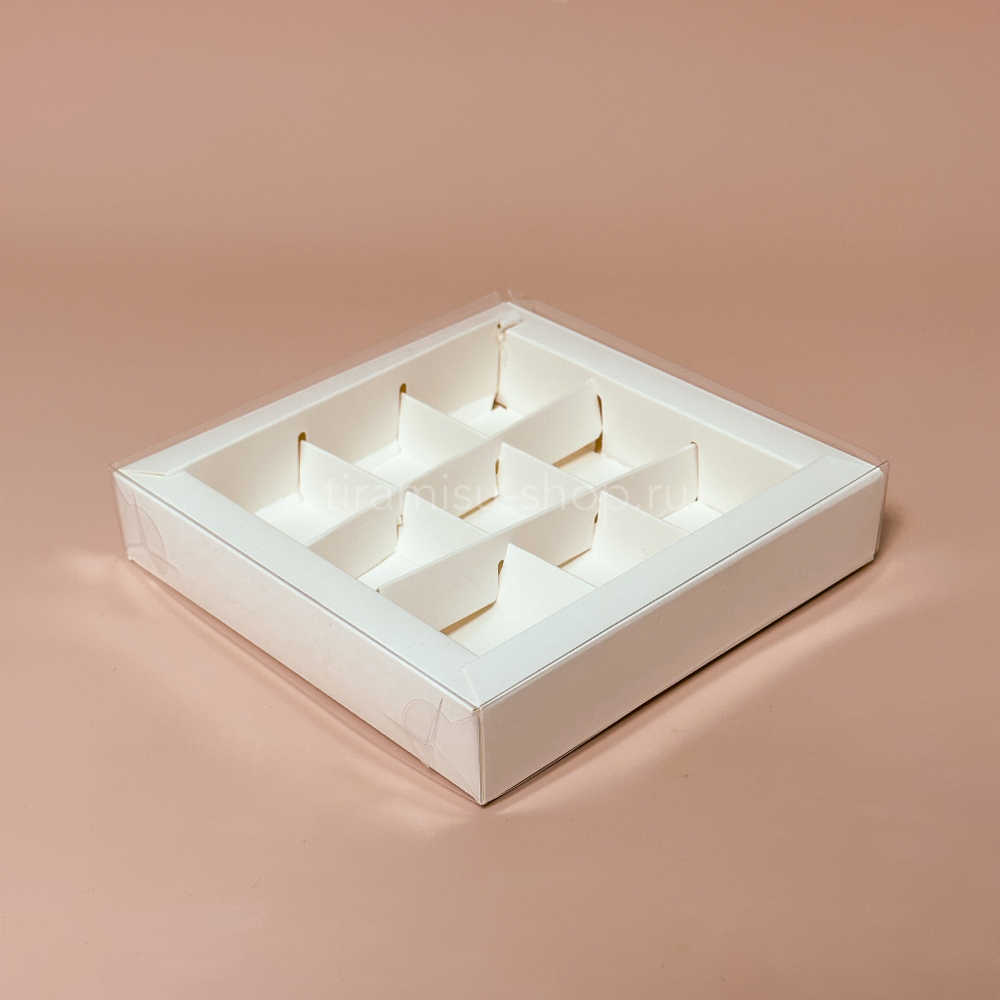 УЦЕНКА Коробка на 9 конфет с пластиковой крышкой, 15,5 х 15,5 х 3 см