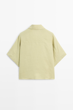 Massimo Dutti Льняная рубашка с короткими рукавами и кнопками, лаймовый