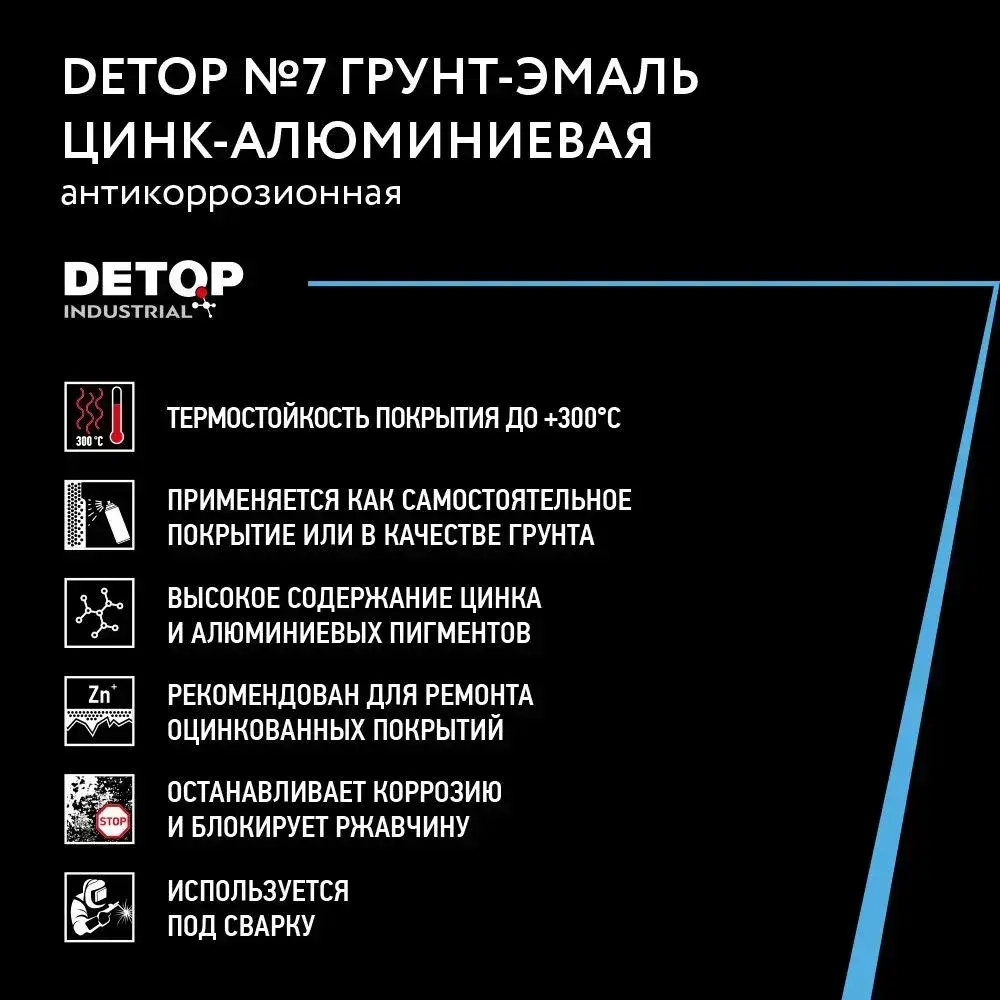 Грунт-эмаль антикоррозионная цинк-алюминиевая DETOP 7, аэрозоль 650 мл