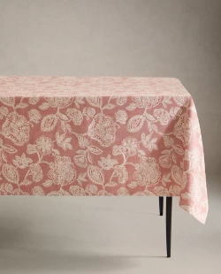 ZARA HOME ЖАККАРДОВАЯ СКАТЕРТЬ ИЗ ХЛОПКА И ЛЬНА С ЦВЕТОЧНЫМ ПРИНТОМ, РОЗОВЫЙ