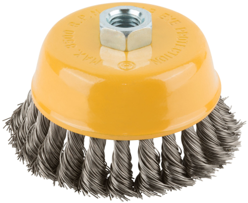 Корщетка-чашка, гайка М14, витая проволока, нержавеющая сталь 100 мм 38848