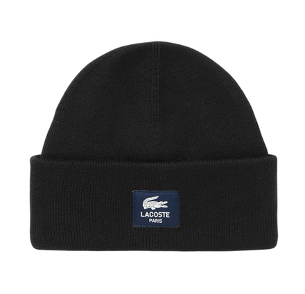 Шапка зимняя Lacoste Unisex Ribbed Cotton Badge Beanie - black