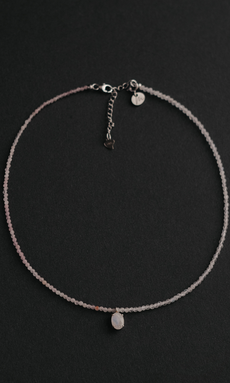 Чокер "Memo about Love" из розового кварца, с подвесом из розового кварца 35 см