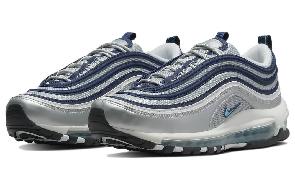 Nike Air Max 97 retro sports fabric leather shock absorption non-slip wear-resistant low-cut casual running shoes women's gray blue