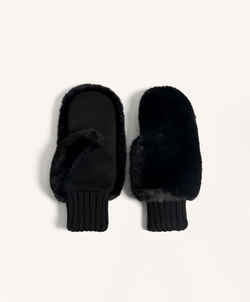 Oysho Варежки из искусственного меха с эластичными манжетами, черный