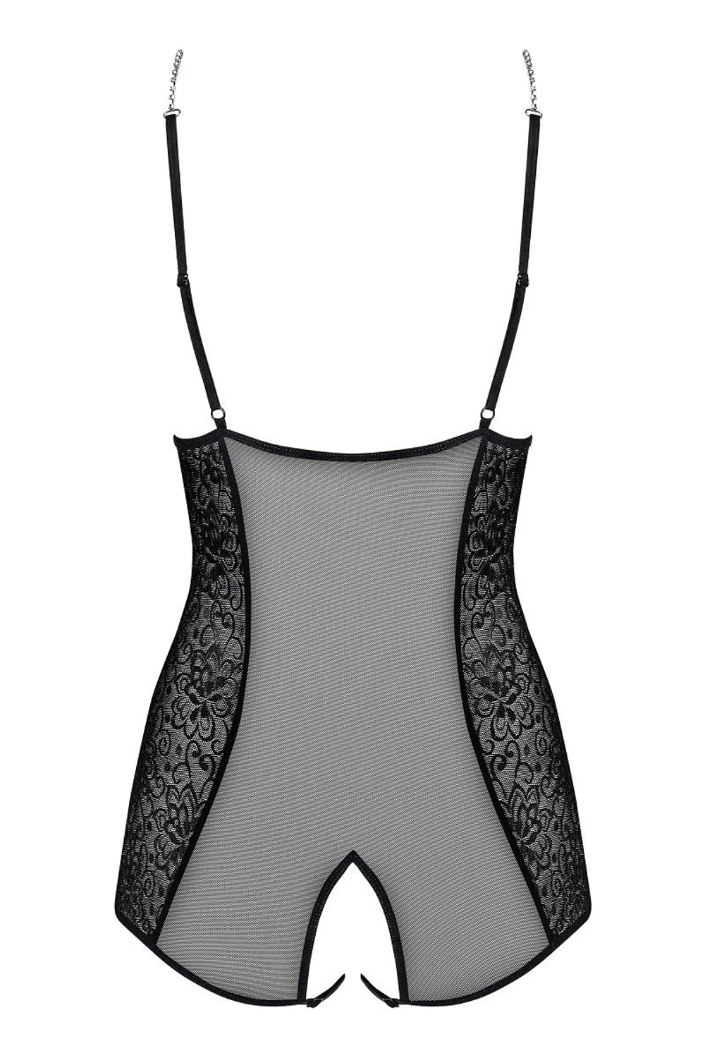 Пикантное боди Diamond с интимным доступом и сверкающим декором (Размер: S-M) (Цвет: черный)