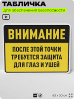 Табличка для обеспечения безопасности "После этой точки требуется защита для глаз и ушей", для производства, предприятия, организаций, 40х30 см, Silver Plane x Айдентика Технолоджи