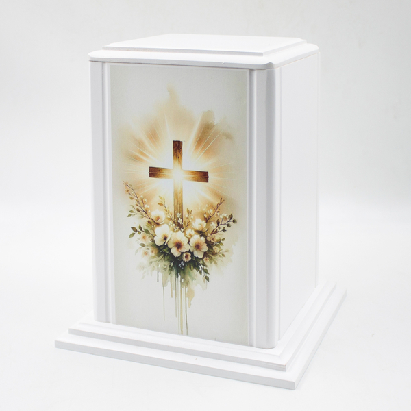 Урна для праха "Пантеон" белая Крест
