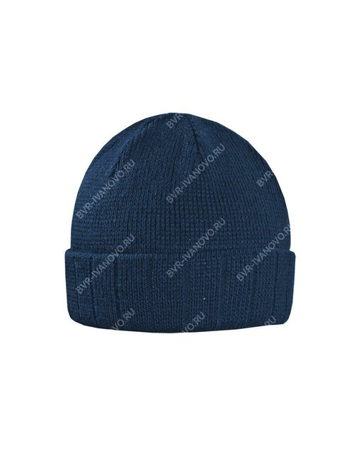 Шапка вязаная 3-х нитка с отворотом на флисе (синий)
